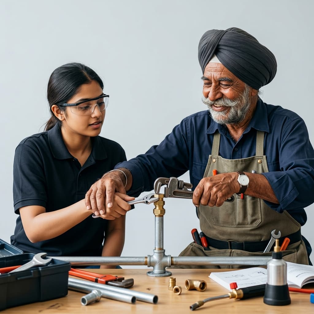 An elderly Indian plumber working